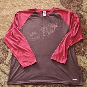 The North Face Brown Body with Red Raglan Sleeves Long-Sleeve Tee
